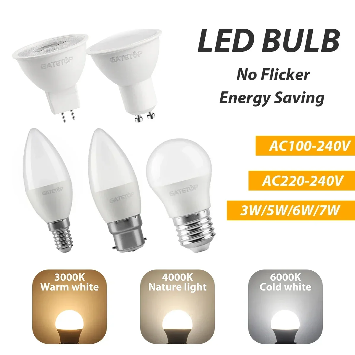 

6pcs GU10 GU5.3 Spot Light E27 B22 E14 Base Mini Led Bulb Lamps AC 220V 120V Hight Lumen Warm White Cold Light Lampada for Home