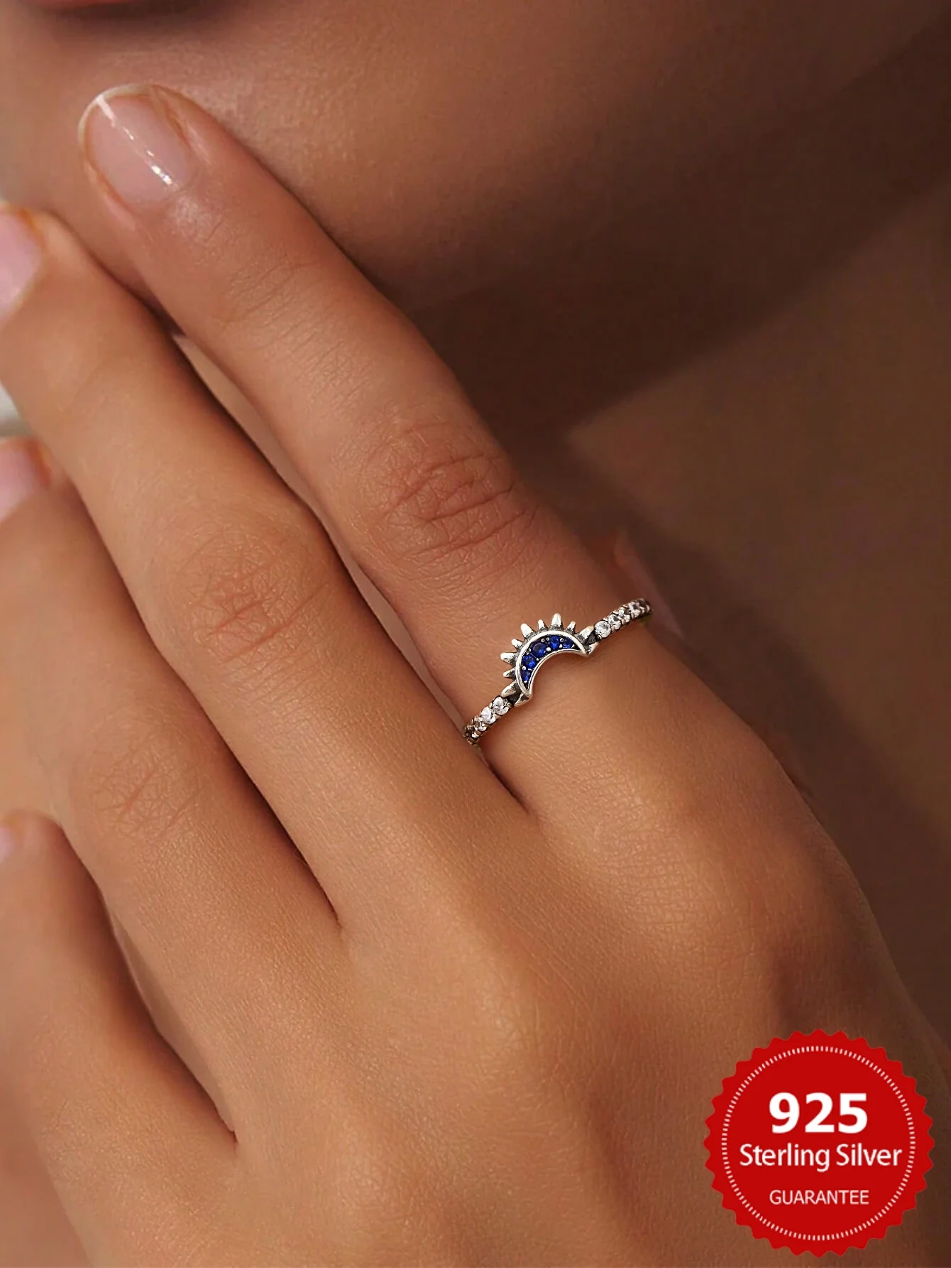 

925 Sterling Silver Fashionable Sun Moon Shiny Zircon Ring For Women Anniversary Party High Quality Personalized Fine Jewelry