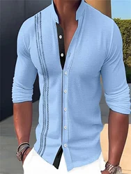 Autumn new long-sleeved slim-fit cotton linen business casual shirt young muscle men trend fashion to wear cardigan tops