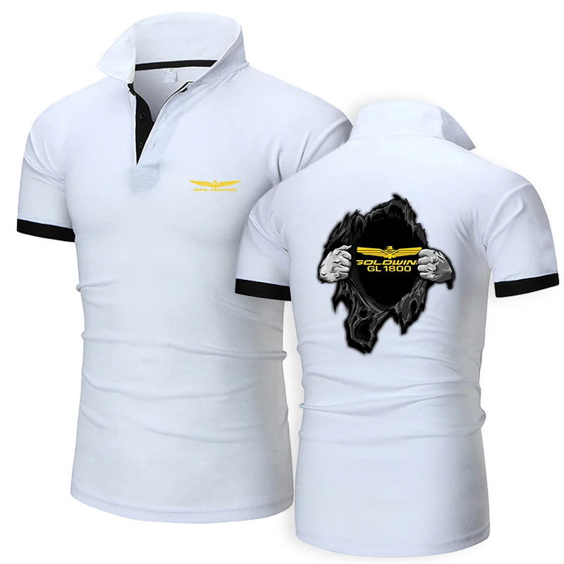 2023 New Summer Men's Polo Shirt Business Casual T-Shirt Goldwing GL1800 Motocycles Logo Printed Fashion Solid Color Classic Top