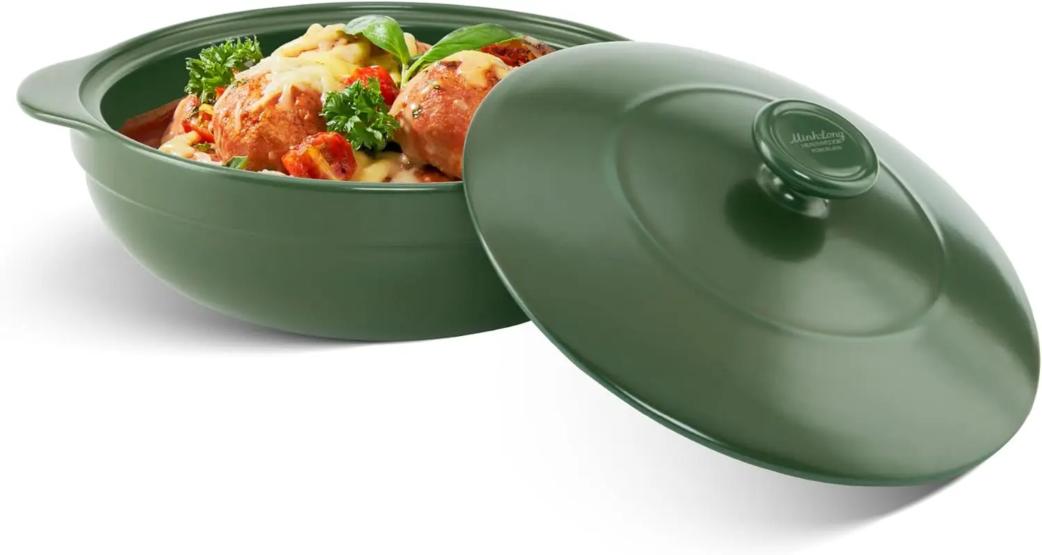 

3-Qt Porcelain Dutch Oven with Lid - Lead & Cadmium Free, Oven Safe to 482°F, Heat Retention, Clay Pot for Cooking on Gas & Infr