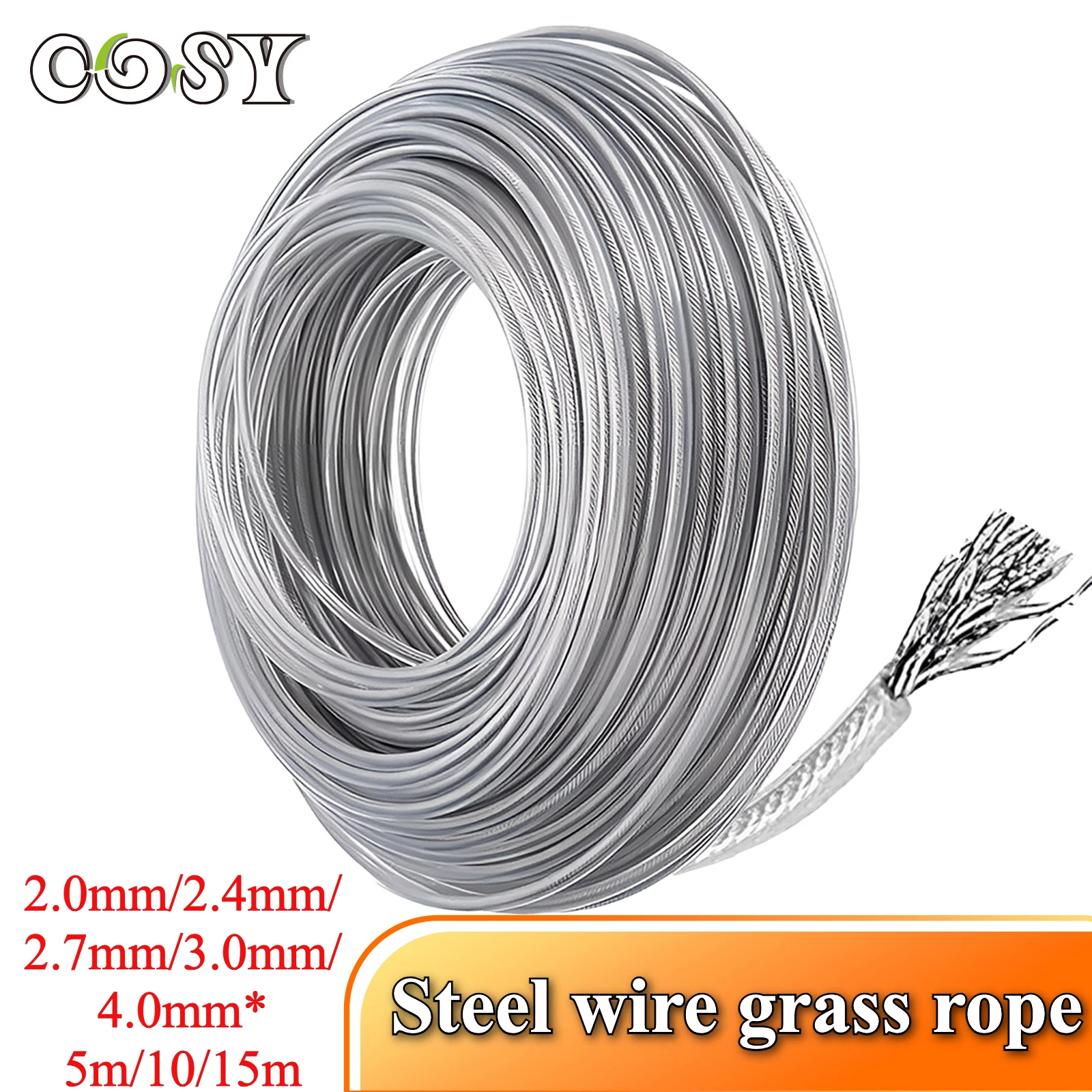 COSY 5M/10M/15M Steel Wire Nylon Grass Trimmer Line Brushcutter Trimmer Rope Lawn Mower Cord Long Round Roll Grass Replacement