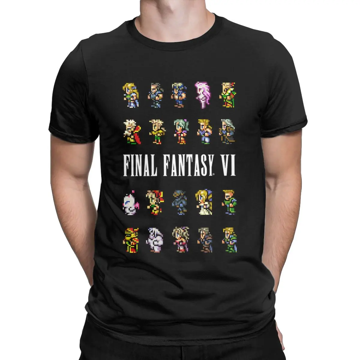 Final Fantasy 6 VI Sprites PIXEL SPRITE super nintendo Men\'s clothing Cotton T-Shirts Round Neck Tees Short Sleeve Tops Printed