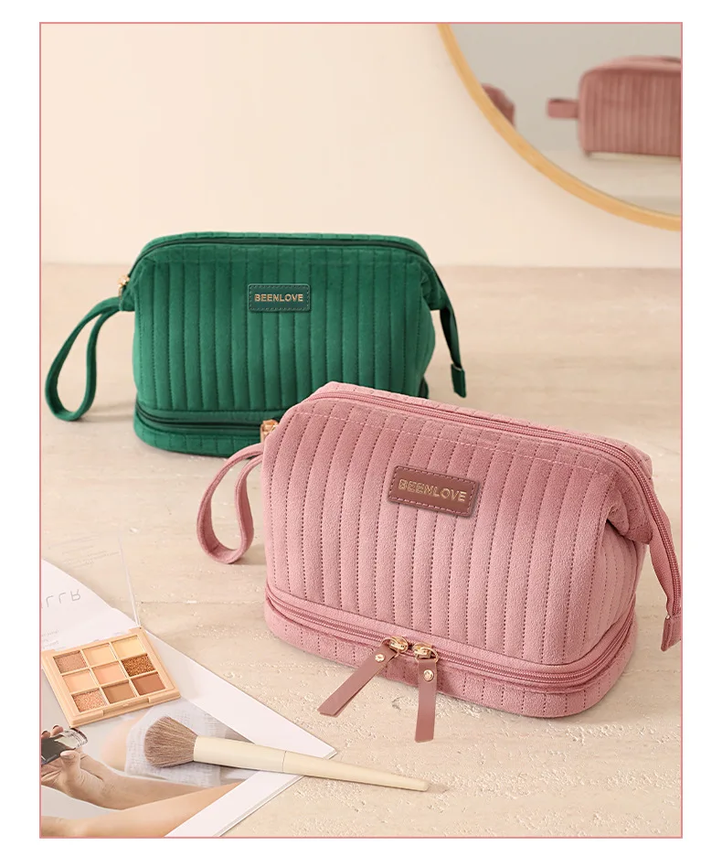 Tragbare Make-up-Organizer-Tasche, große Kapazität, Kosmetiktasche mit mehreren Fächern für Pinsel, Kosmetika, Reiseaufbewahrung – Detail 10