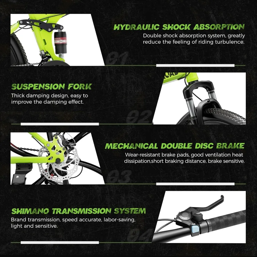 26 بوصة دراجة جبلية 21 سرعة تعليق كامل دراجة قابلة للطي مع فرامل قرصية مزدوجة للبالغين إطار فولاذي عالي الكربون مرحل سريع
