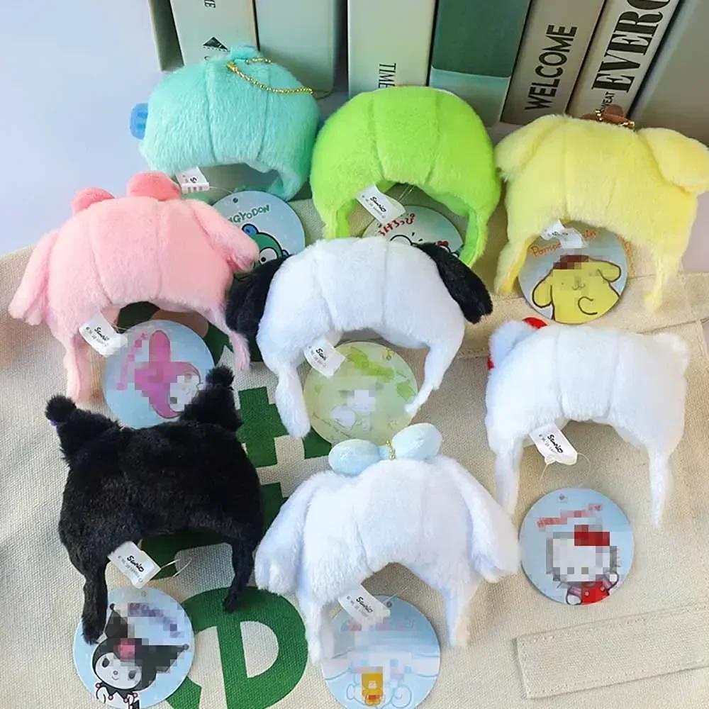 Sanrio dos desenhos animados capa de cabeça de pelúcia pingente kuromi melodia kitty purin cinnamoroll chaveiros de pelúcia mochila ornamentos crianças presente da menina