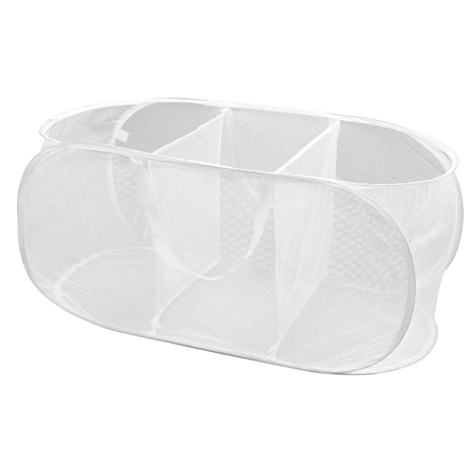 Cesta clasificadora de ropa sucia con 3 compartimentos emergente de malla de lujo Smart Design - Con capacidad para 6 cargas - 33 x 15 pulgadas - Blanco