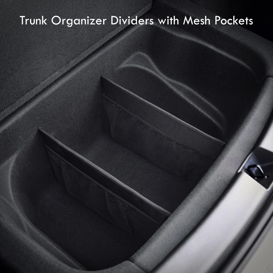 For Tesla Model Y 20-24 Rear Bottom Sub Trunk Divider Model 3 17-23 Trunk Organizer Dividers with Mesh Pockets for Storage, 2PCS