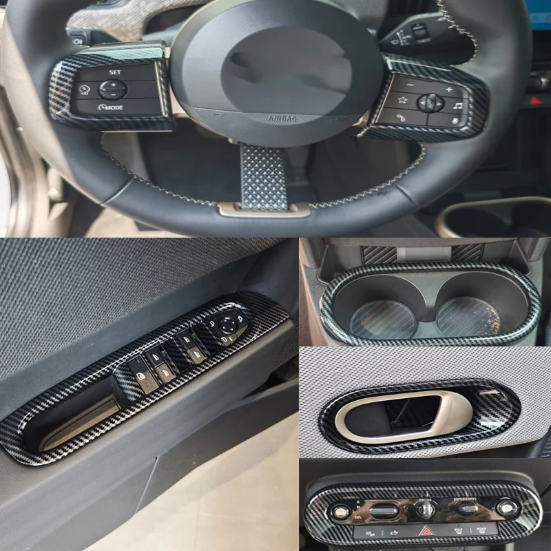 

For Mini Cooper F65 F66 F67 2025 Carbon Fiber Window Lift Switch Button Cover Water Cup Holder Cover Trim Car Accessories
