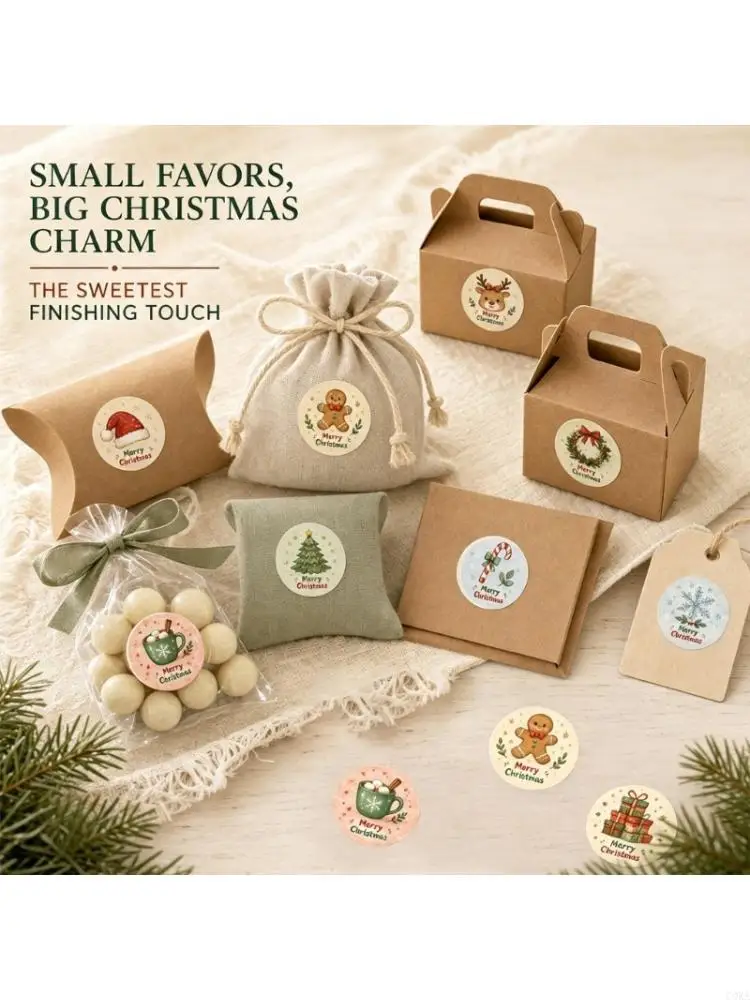 CORA Holiday Gift Seal Stickers Roll with 500 Round Christmas Labels for Bag Closure, Card Sealing, Festive Orders, Gift Wrap