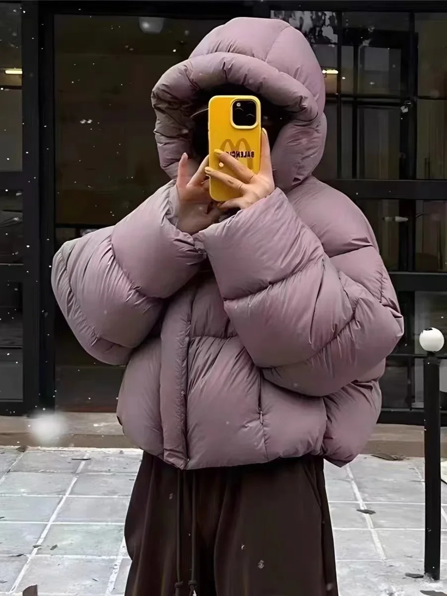 Short Down Jacket for Women, Fog Feeling Light Down Hooded Warm Bread Clothing Fluffy Puffer Jacket American Winter Fashion New