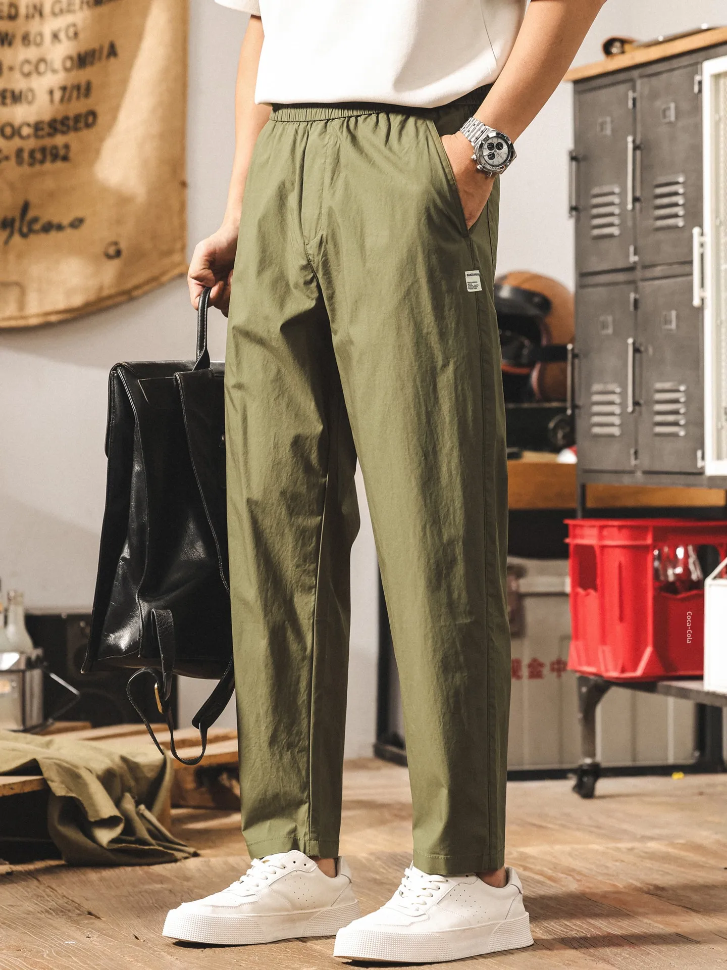 

Мужские повседневные брюки в американском стиле ретро, летние тонкие модные брендовые свободные прямые длинные брюки из ледяного шелка в стиле милитари