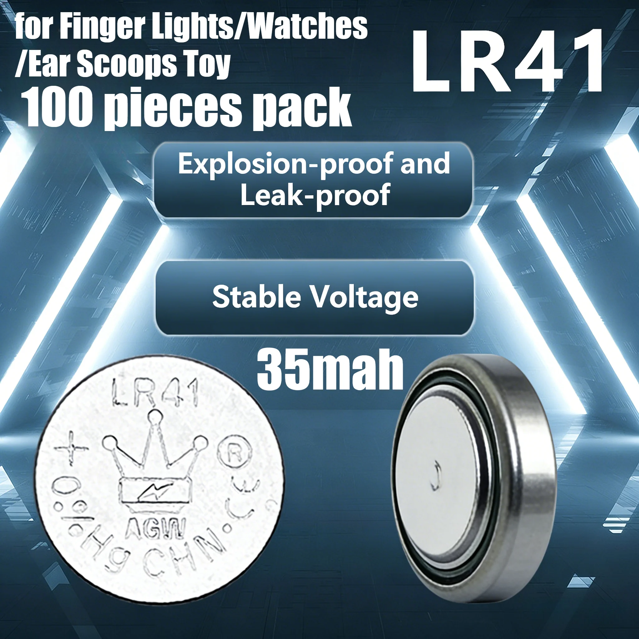 

100 шт., 30 мАч, LR41/SR41, 1,5 В, щелочная батарея-монета AG3, для пальцевых фонарей/часов/ушных совок, игрушечной электроники, батарея