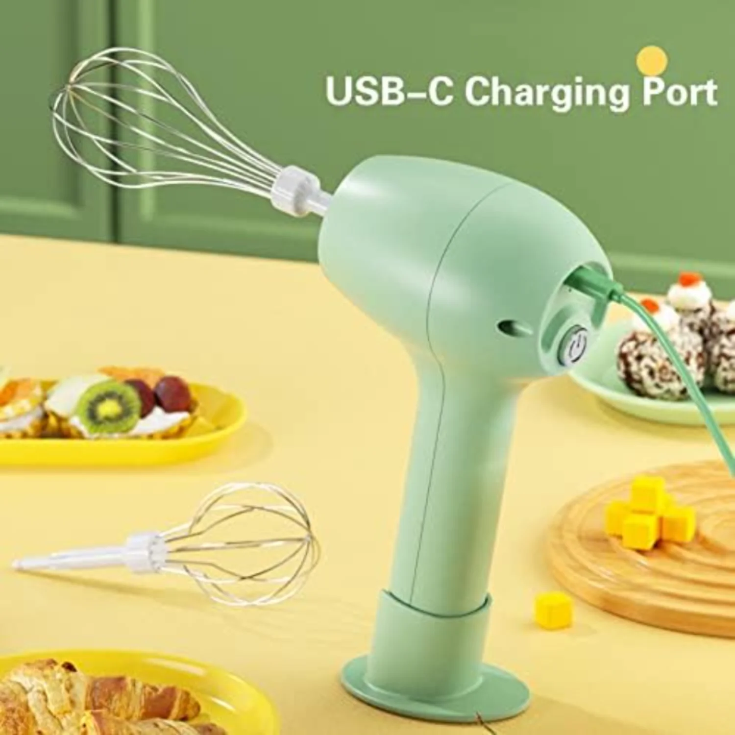 Cordless Hand Mixer,  Speed  Whisk USB Rechargeable   Mixer, 304 Stainless Steel Beaters & Whisk, for Lattes, Butter, Cakes,Egg,