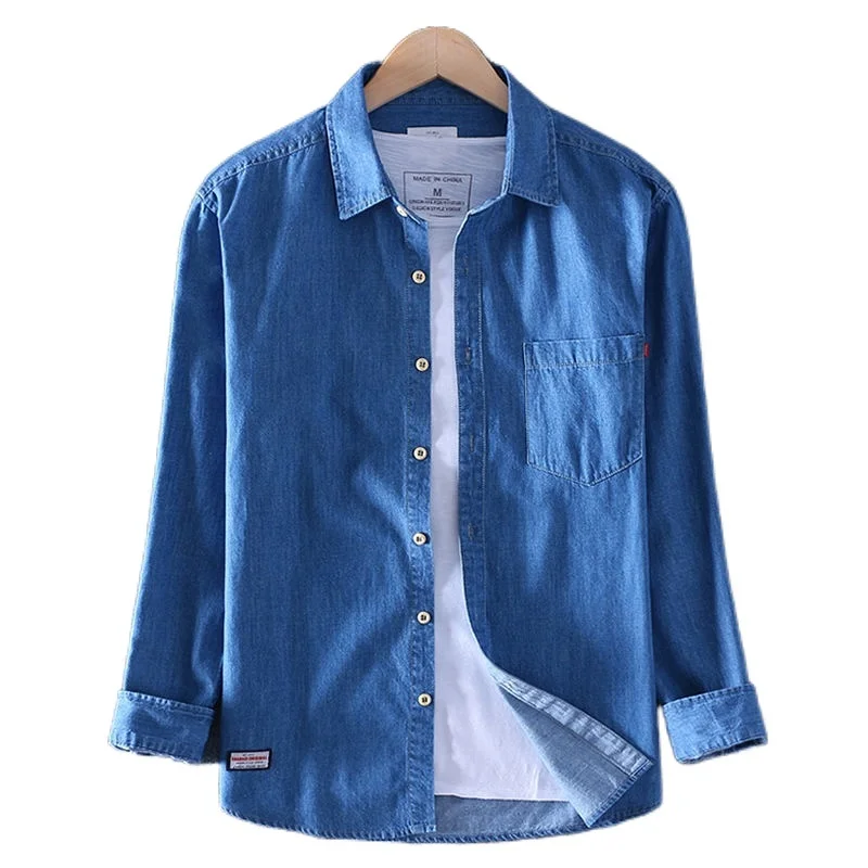 and Spring autumn new style cotton men's long-sleeved casual bottoming all-match loose denim shirt jacket