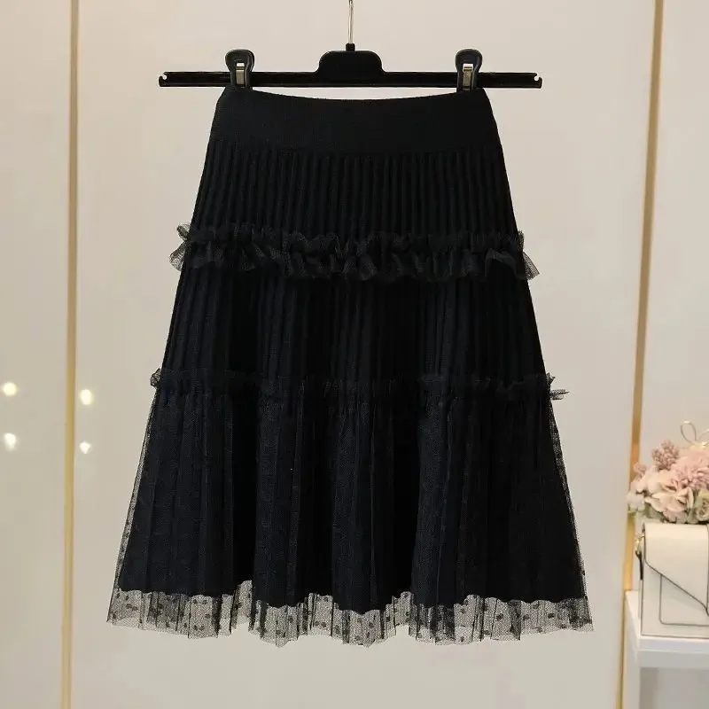 Casual Korean Elastic High Waist Mesh Skirt For Female 2024 Spring Autumn New Simplicity Spliced A-Line Skirts Women's Clothing