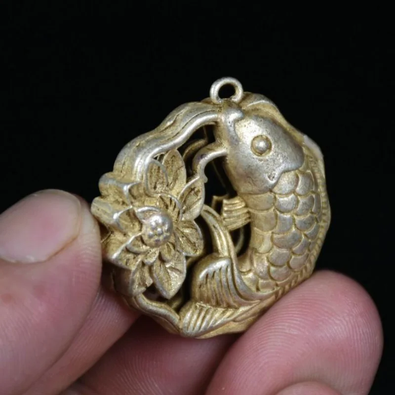 3.5cm Miao Silver Koi Fish Lotus Pendant Chinese Feng Shui Lucky Charm Amulet Jewelry Making DIY Accessories
