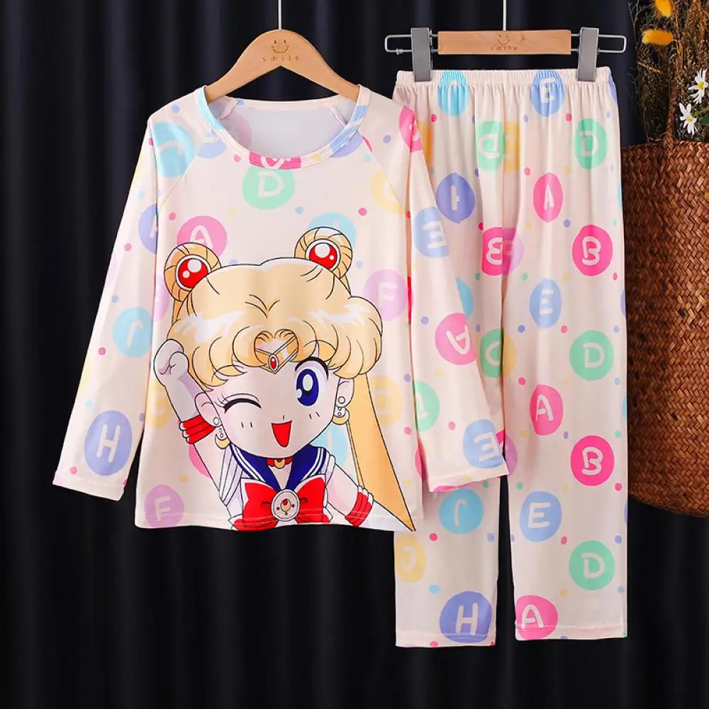 Pijamas Kawaii de Anime Sanrios Kuromi para niños, pantalones de manga larga con melodía Cinnamoroll de estilo fino de verano, regalo para el hogar para niños y niñas de dibujos animados