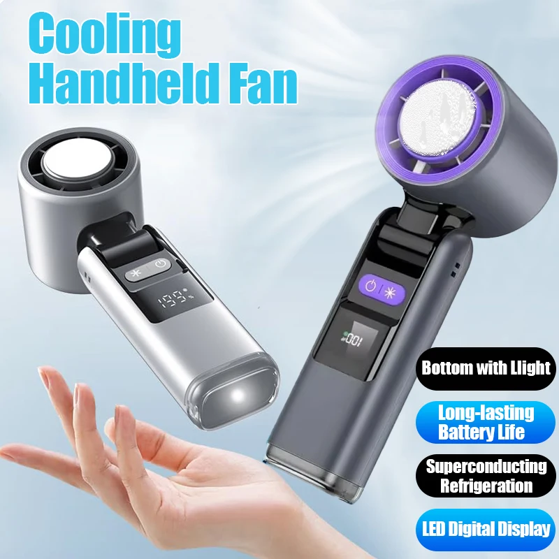 

Перезаряжаемый электрический ручной вентилятор 3-в-1 Портативный вентилятор Скорость (100) Ручной вентилятор с ледяным охлаждением Цифровой дисплей с подсветкой