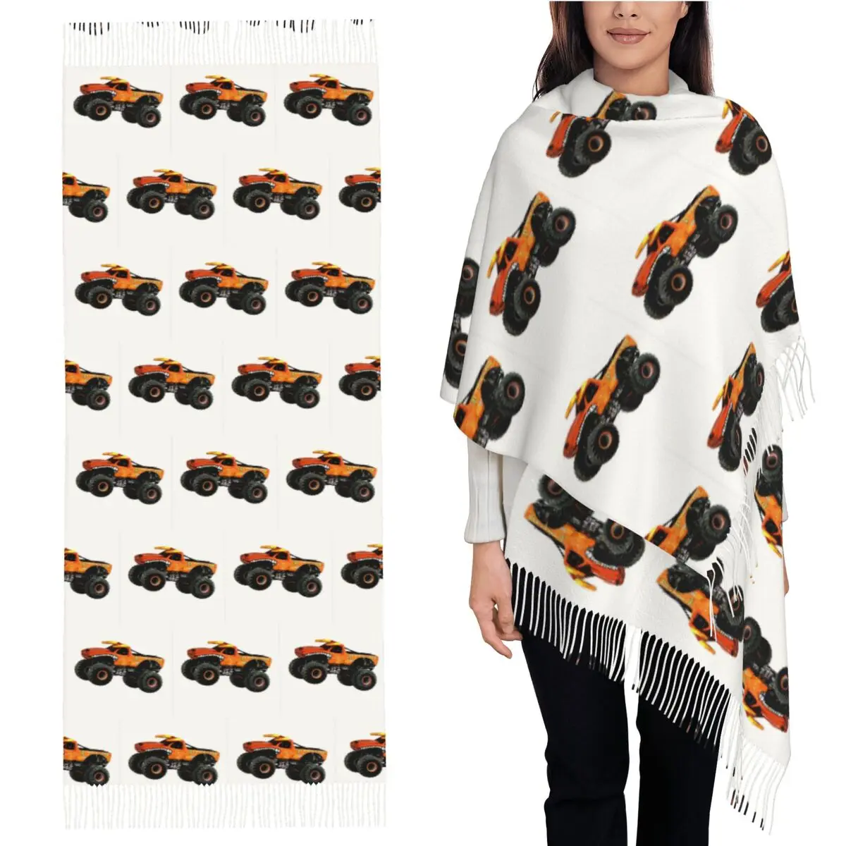 

Шарф Monster Truck, шарфы с кисточками, женские мягкие теплые шали и накидки, большая осенне-зимняя шаль