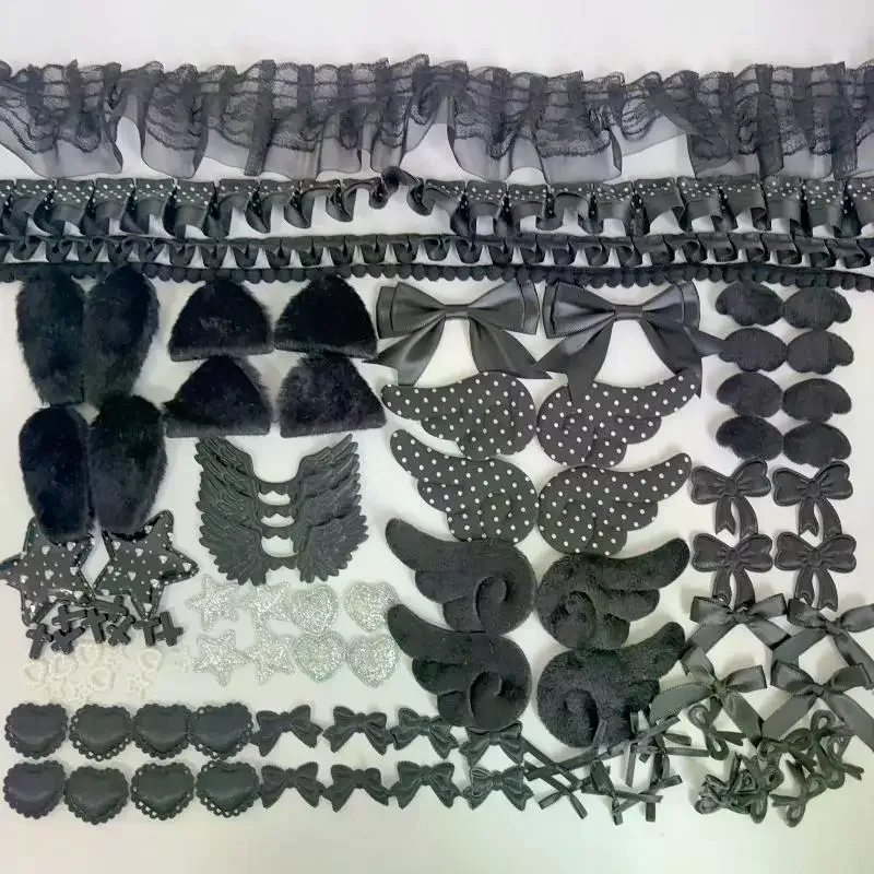 Decorative Lace Appliques Kit Gothic Lolita Trim Decor Set Bow Lace Accessories Set Card Cover Pain Bag DIY Material Pack DIY