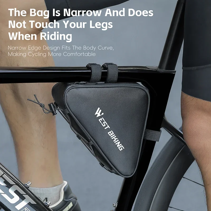 WEST BIKING Bicycle Front Frame Triangle Bag With Mesh Pouch MTB Road Bike Bottom Tube Bag Elastic Luggage Straps For Storage
