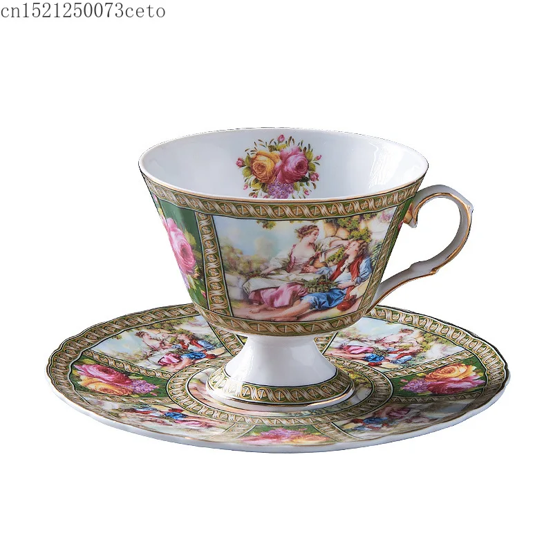 200ML Nordic Ceramic Coffee Cup Set Retro Afternoon Tea Black Tea Cups Saucers Set Gold Thread Ceramic Coffee Mug New Home Gift