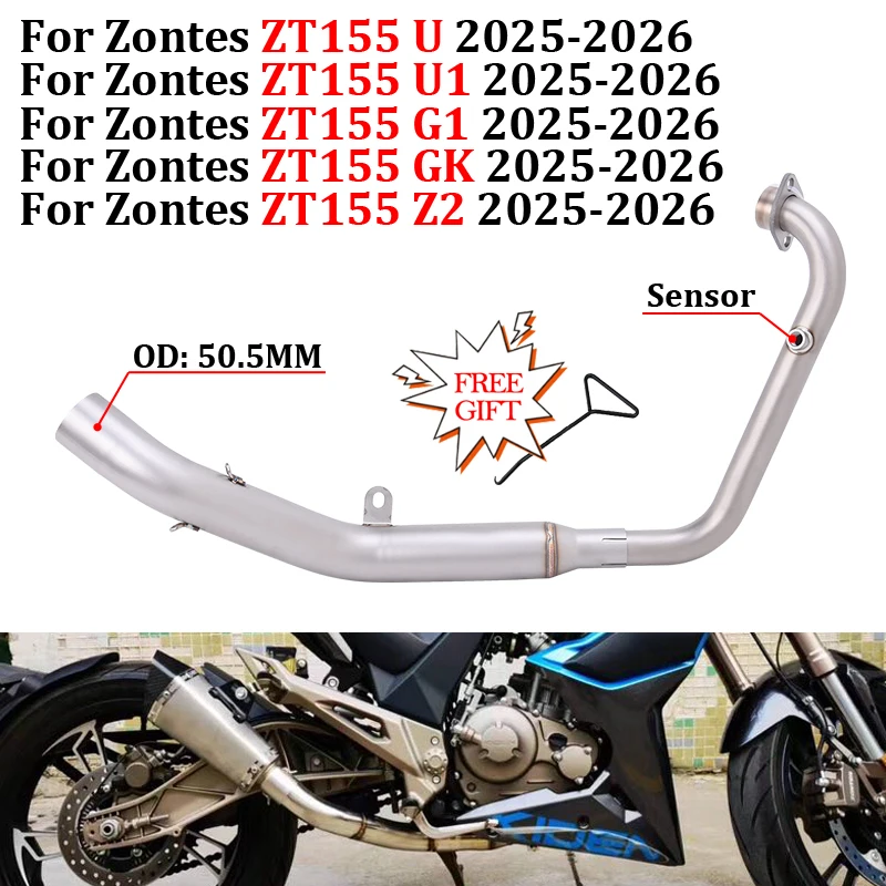 

Slip On For ZONTES ZT155 ZT 155 U U1 G1 GK Z2 2025 2026 Motorcycle Euro 5 Exhaust Front Mid Link Pipe Modify 51MM Muffler Escape