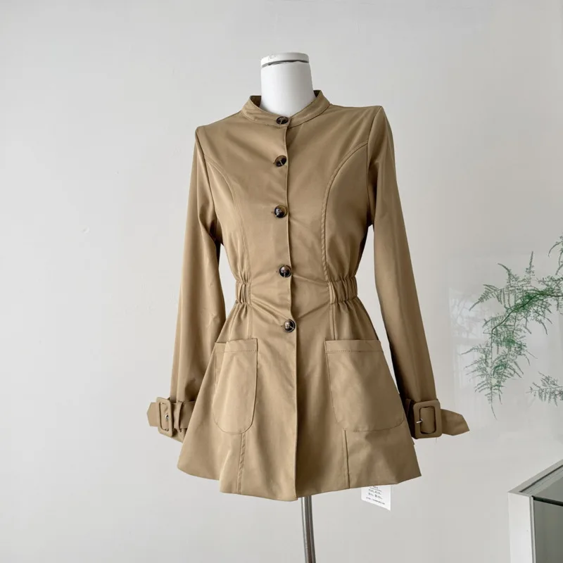 HKSH Herbst Neue Frauen Graben Mantel Zwei-Stück Set Einreiher Taschen Taille Cinching Abnehmbare Cape Koreanische Chic Kleid HK11847