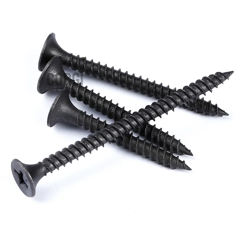 100 to 200 #6 Drywall Black Wood Screws Assortment Kit Coarse Thread Sheetrock Phillips Drive M3.5 Self Tapping Screws L 16-50mm