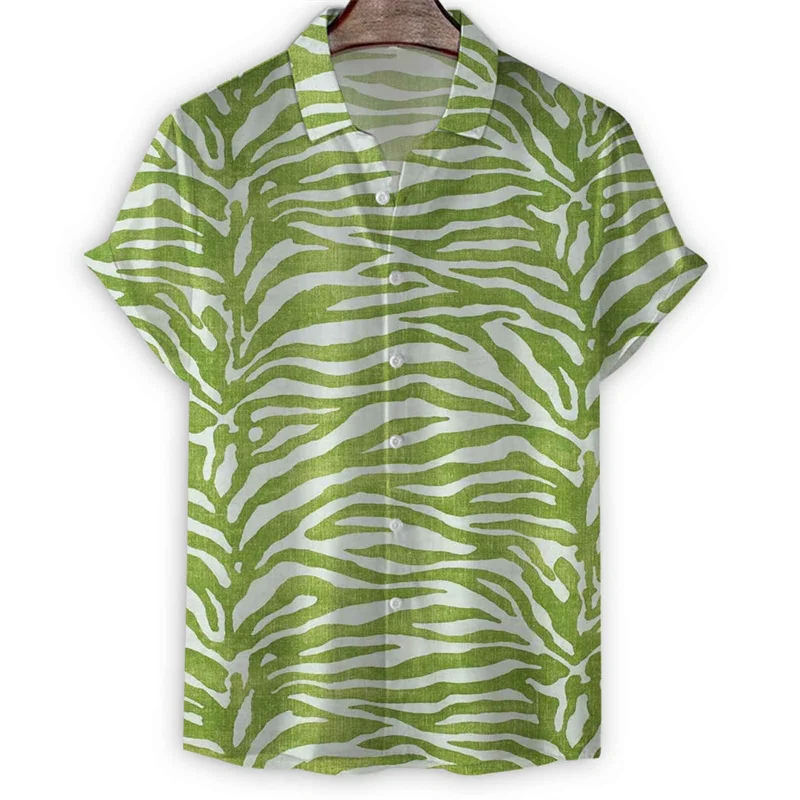 Camisa hawaiana a rayas con estampado geométrico 3d para hombre, camisetas con botones de solapa, camisetas de manga corta de calle, blusa suelta fresca de verano