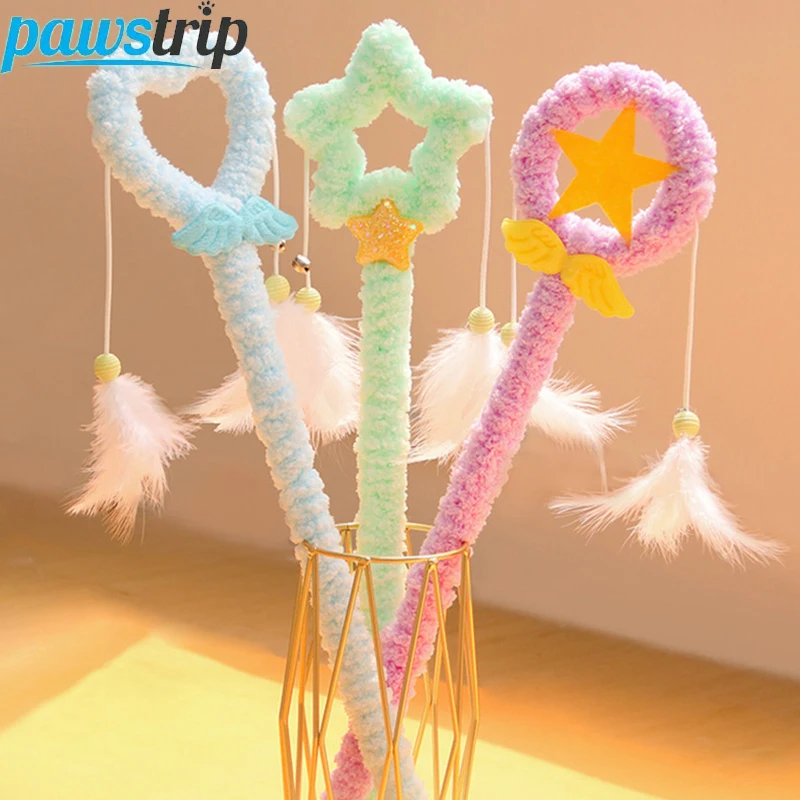 Palo de rompecabezas para gatos con mango largo de 50cm, juguete de plumas para gatos de dopamina, varita interactiva para gatitos con campana, accesorios para gatos