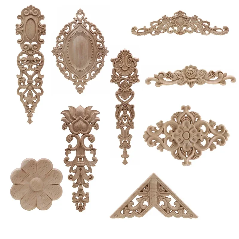 Apliques florales decorativos para muebles de madera maciza de estilo europeo, parche para puerta, armario de flores, cama tallada en cruz