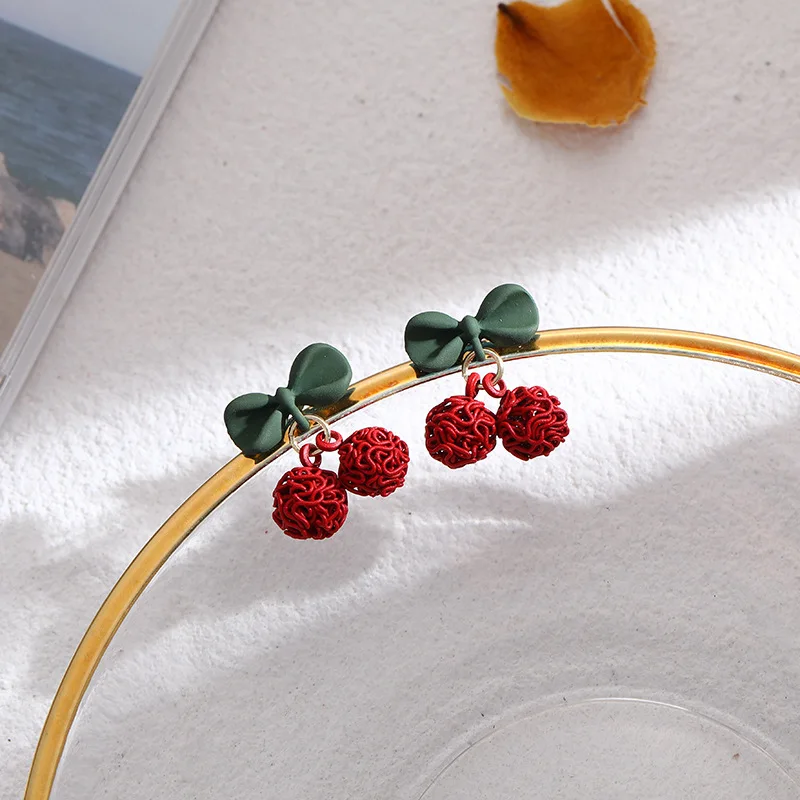 Jea. Angel New Arrival Bowknot Earring Fashion Geometric Silver Color Sweet Cherry Earring For Woman BIrthday Party Jewelry Gift