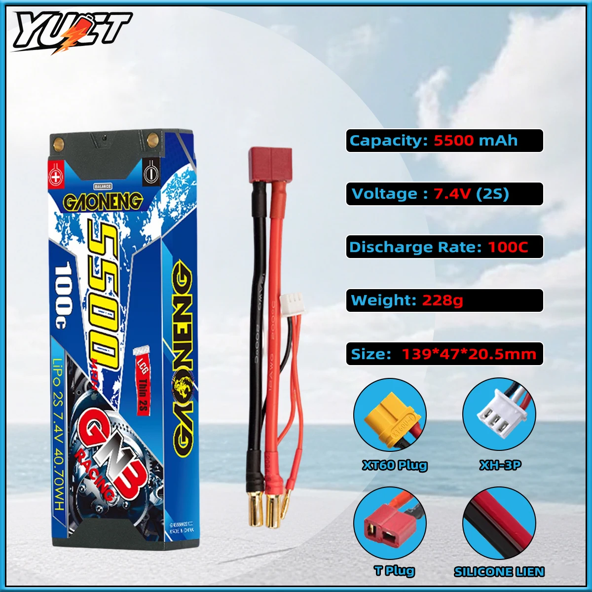 GNB 2S LiPo Battery 7.4V 5500mAh 100C/200C LCG 5.0mm T Plug LiPo Battery For 1/10 RC Racing Cars Four Drive Off-Road Boats Parts