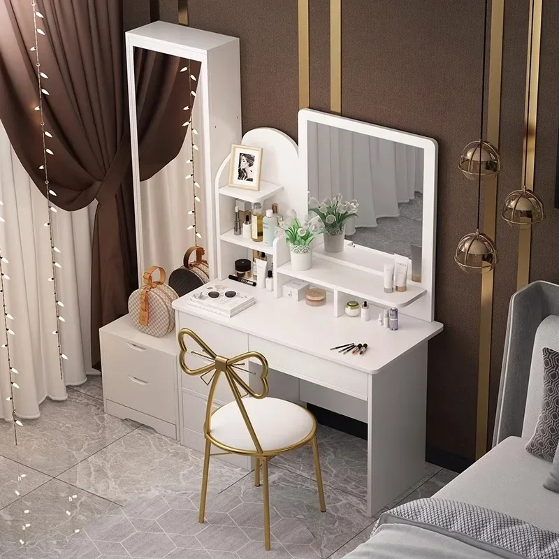 l # Modern dressers Luxury design vanity makeup table leather and stainless steel dressing table with mirror and stool