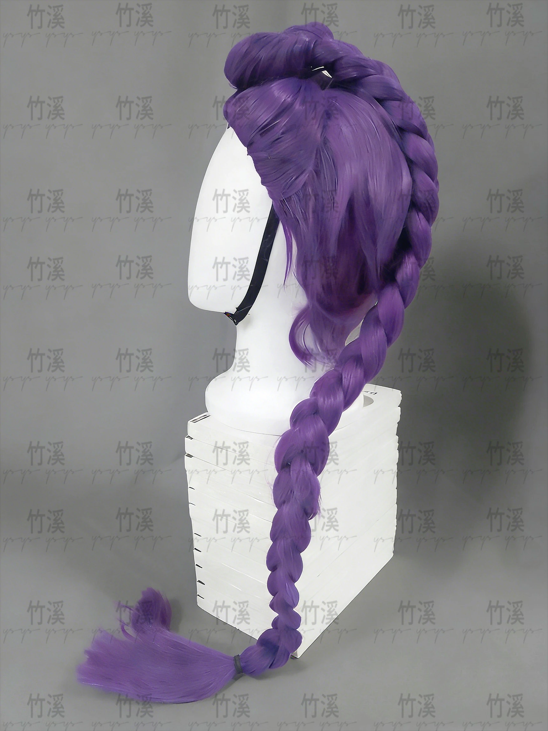 Peluca de cosplay púrpura de alta calidad con pelo hasta la cintura y conjunto de pinzas para el pelo, accesorio de disfraz de anime para mujer
