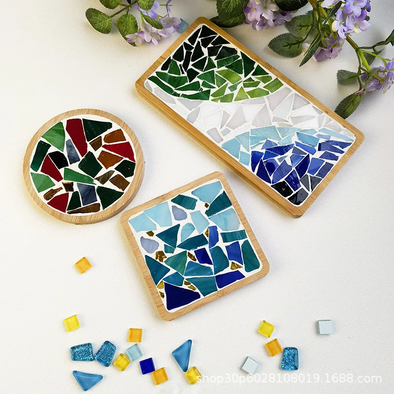 Bamboo Coasters Pad Mosaic Tiles Assort Glue Cermin Tools Kit Cup Mat Placemat Plate Craft Diy Accessories