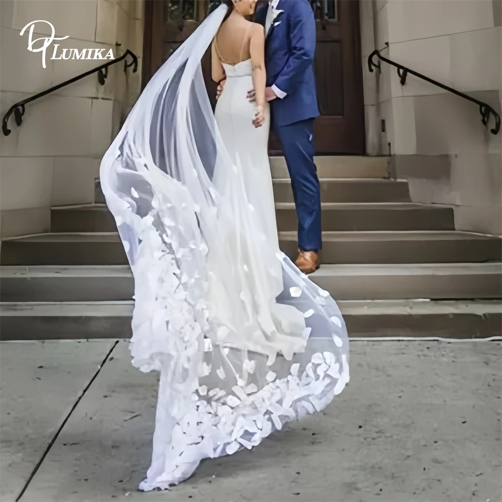 

Cathedral Wedding Veil with 3d Floral Appliques Long Bridal Veil for Brides Sheer Tulle Wedding Headpiece with Petal Appliques
