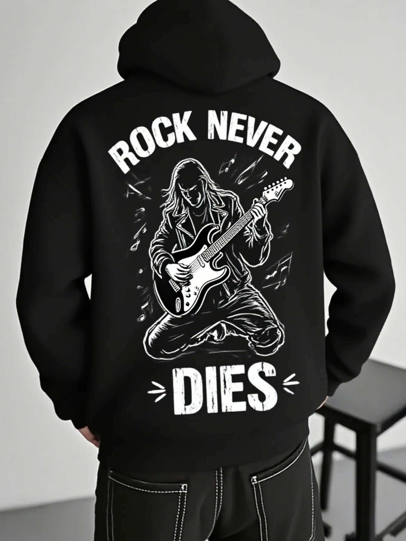 

Rock and Roll Immortal Guitarist Pattern Printed Premium Hoodies Men Autumn Winter Long Sleeve Sweatshirts Casual Clothing