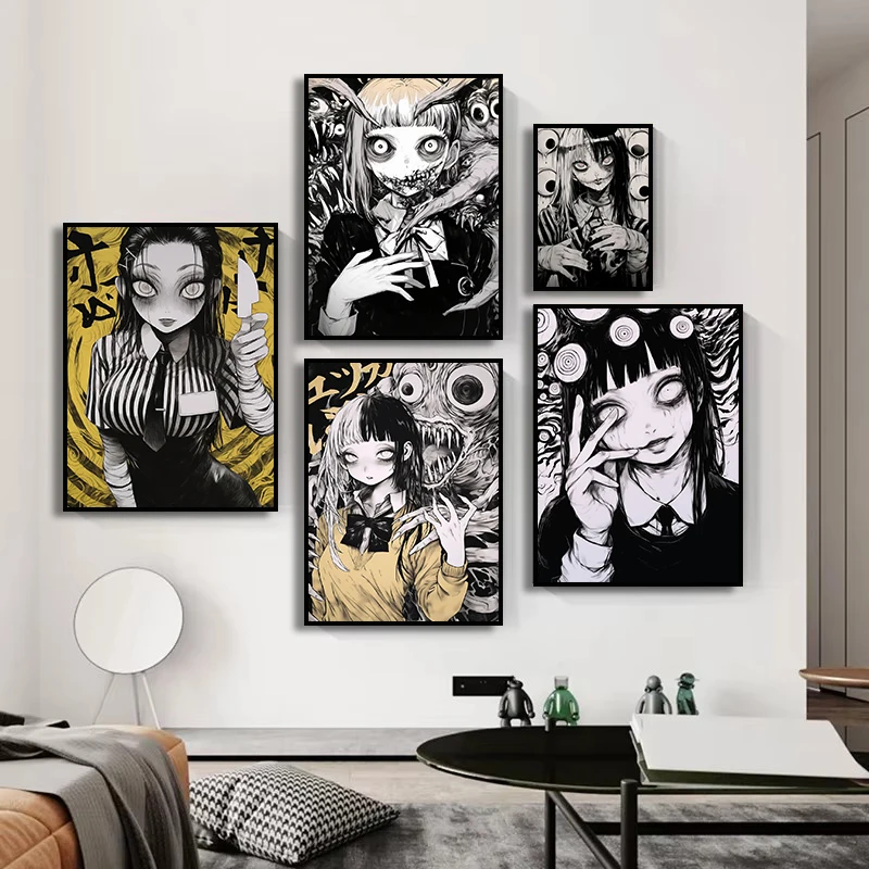 Horror Dark Thrilling Anime Girl Poster Print Canvas Pictures Home for Living Room Studio Wall Modern Decor Frameless Painting