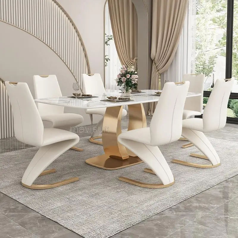 Rock-Board Dining Table Household 6 People 8 Modern Luxury Simple Imported Luxury Stone Bright Rectangular Atmosphere High-Level