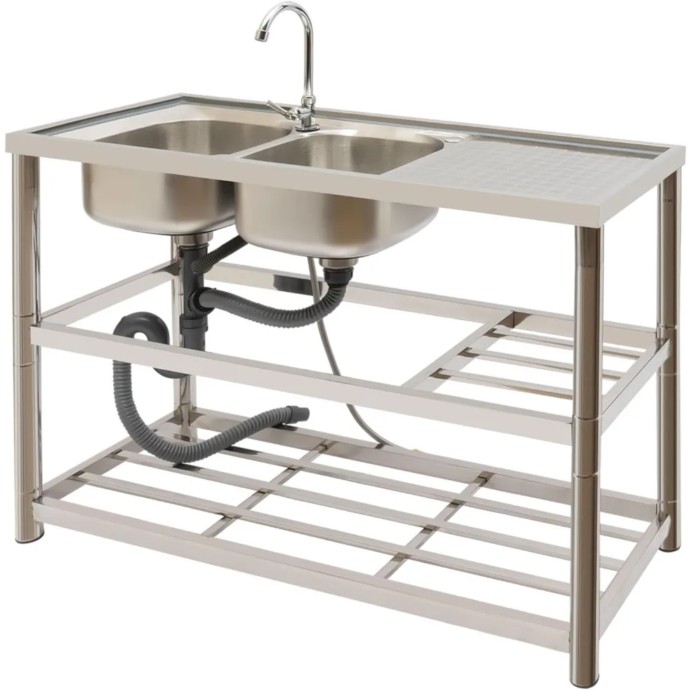 

Коммерческая кухонная раковина для ресторана, отдельно стоящая раковина с двойной чашей из нержавеющей стали, набор для мытья рук с краном, катышкой и универсальной формой