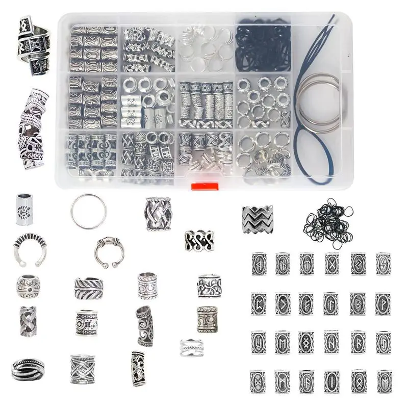 

NEW-180 Pieces Mixed Dreadlocks Beads Tube Dread Locks Pins Metal Cuffs Rings Hair Extension Jewelry