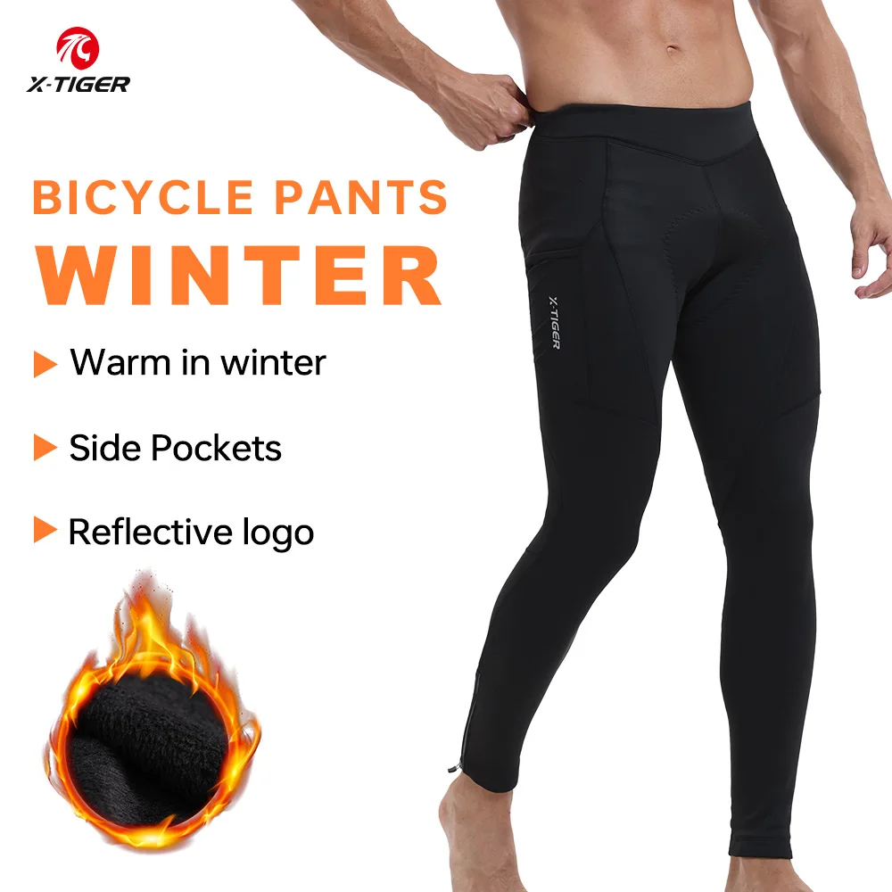 

X-TIGER Men's cycling pants Sponge Pad Shock Absorption Bicycle Trousers winter cycling clothing Keep Warm Cycling Long Pants