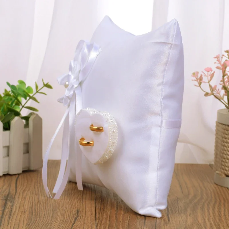 1PC 7.8" Satin Hearts Decoration Wedding Ring Bearer Pillow Romantic Wedding Party Ceremony Ring Box image 4