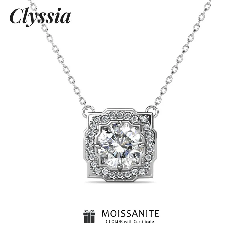 

CLYSSIA D Color VVS1 Moissanite Geometric Pendant 925 Sterling Silver Minimalist Necklace for Women Luxury Gift Idea