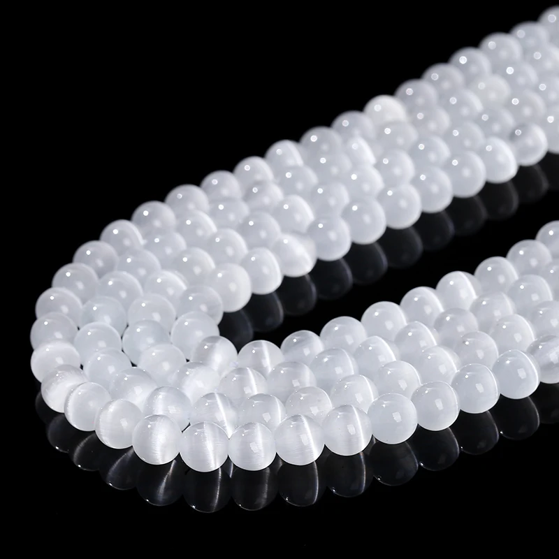 4 6 8 10mm White Cat Eyes Stone Bead Round Loose Spacer Smooth Bead For Jewelry Making Diy Necklace Bracelet Accessory Findings