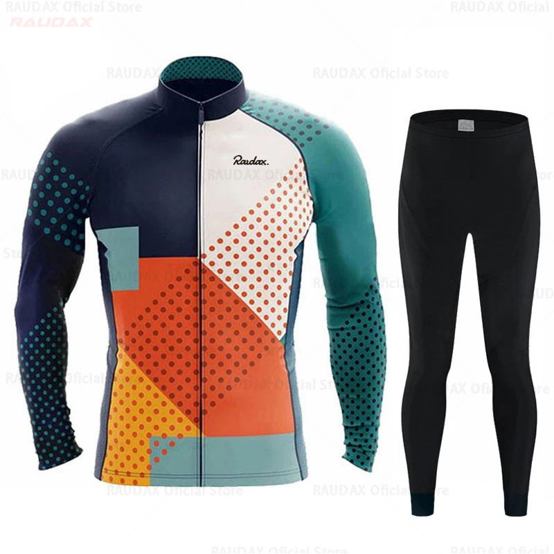 Neue Raudax Atmungsaktive Langarm Radfahren Jersey Set Mountainbike Kleidung Herbst Fahrrad Trikots Kleidung Maillot Ropa Ciclismo