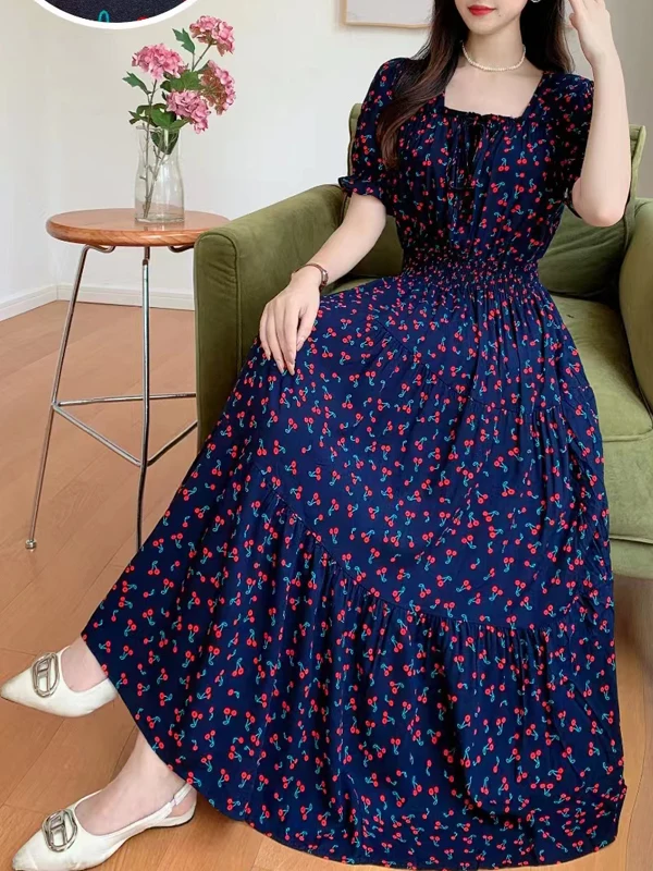 여름 신상 코튼 실크 플로럴 프린트 미디 드레스 반팔  - Midi Skirt Floral 리뷰 및 가격